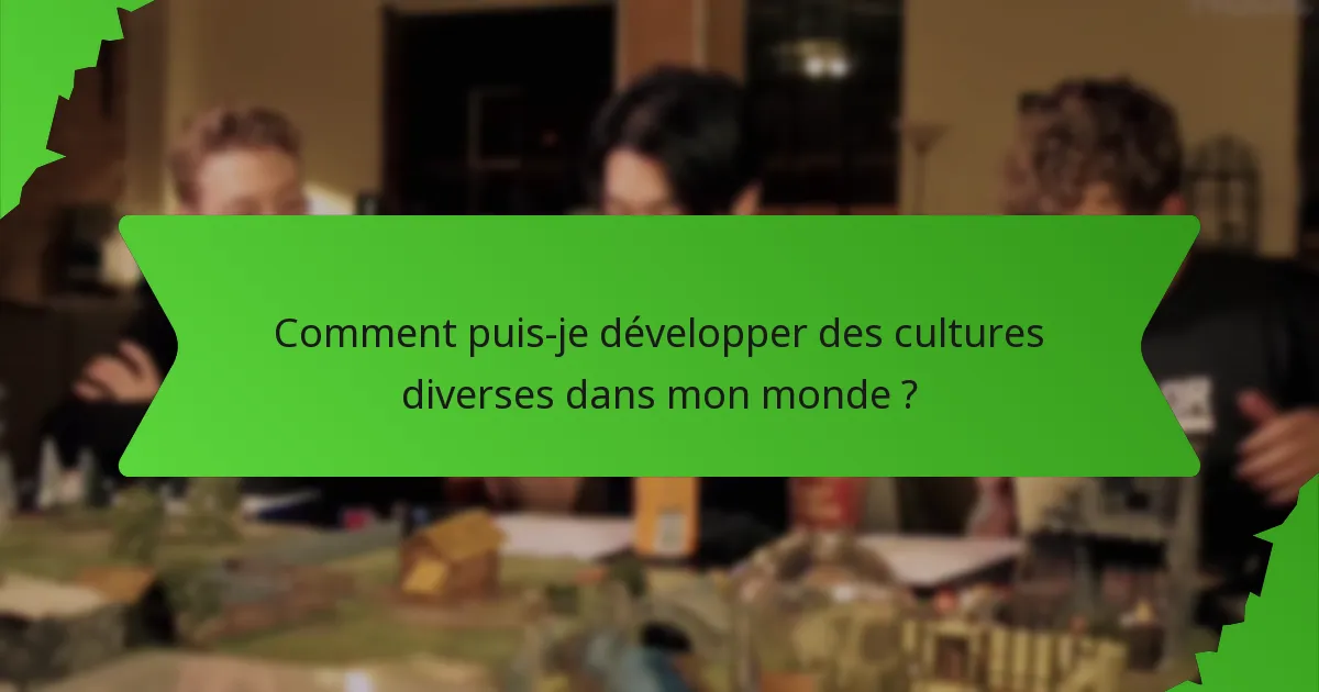 Comment puis-je développer des cultures diverses dans mon monde ?